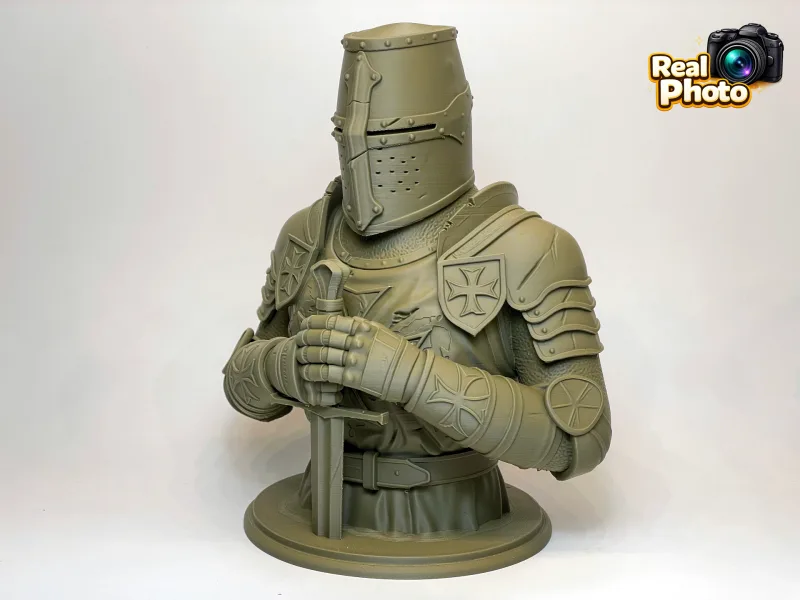 Stoic Templar Knight Bust – War Torn Crusader  — free 3D print STL file